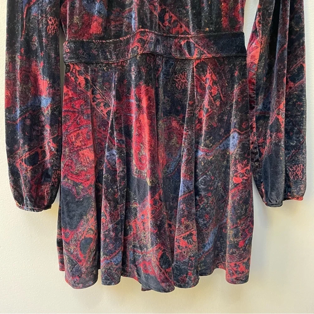 Free People Onyx Combo Printed Velvet Cut-out Back Romper Black Red Size 4